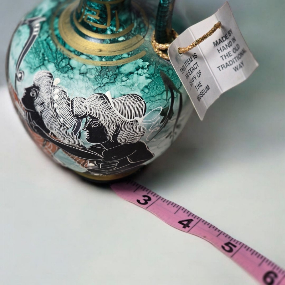 Ancient Greek Art Ceramic vase hand painted and decorated - Teal Vintage - Picture 6 of 7
